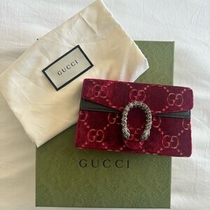 Velvet GG Monogram Super Mini Dionysus Shoulder Bag Red Cipria Black